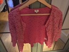 Oasis Thin Knit Cardigan Size 8 - 12 Cerise & Silver Patterned