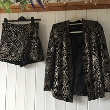 Zara Sequinned Jacket USA S Shorts USA L New Black Gold Co Ord  Festival Party