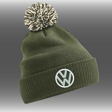 Pom Pom Beanie - Olive/Oatmeal