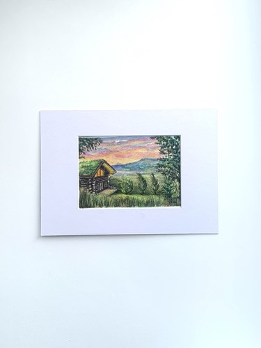 Original art watercolour cabin - watercolour,