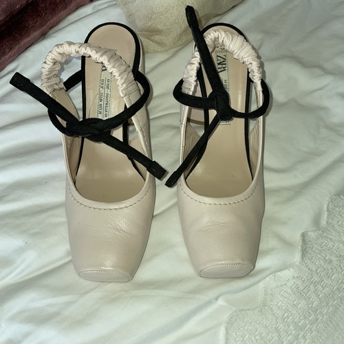 Zara leather nude ballet heels