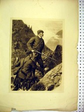 Original Old Antique Print Fine Art C1830 Men Scottish Mountains Rifles 19th