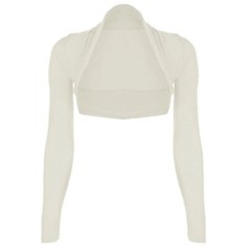 Womens Long Sleeves Plain Shrug Ladies Cropped Cardigan Bolero Top UK Size 8-22