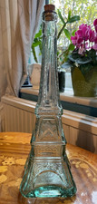 Vintage Eiffel Tower Green Glass Decanter Bottle w/Cork Stopper - Excel cond.
