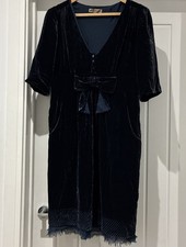 JIGSAW Dress Silk Velvet Bow Size 12 Steel grey/blue Silk trims/ lining
