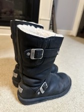 UGG Womens Kensington Black Leather Moto Biker  Shearling Fur Lined Boots Sz 7