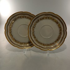 Frank Haviland Limoges White 7 Gold 2 x Saucers VGC
