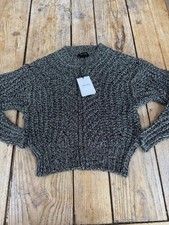 NEW! Perfect ISABEL MARANT "Mays" Black & Metallic Silver Chunky Knit JUMPER XS