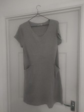 Woolovers Grey Cotton Blend V Neck Short Sleeved Shift Dress UK Small