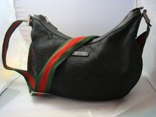 Gucci GG Canvas Leather Messenger Bag Black cross body 181092 Vintage Genuine