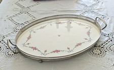 SILVER PLATE & PORCELAIN GALLERY SERVING TRAY MINOR  WEAR & TEAR . SEE PHOTOS.