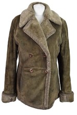 RIVER ISLAND Brown Suede Leather Jacket size M Womens Button Up Outdoors