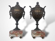 Pair Of French Spelters Urns On Marble Bases
