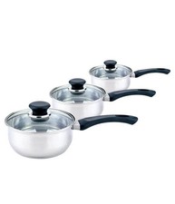 Sabichi 3pc Pan Set Stainless Steel Glass Lid Saucepan set. 
