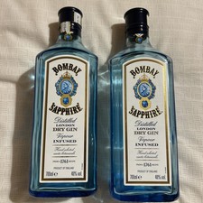 2 x Empty Bombay Sapphire Dry Gin Bottles 70cl Craft Upcycling Wedding Display