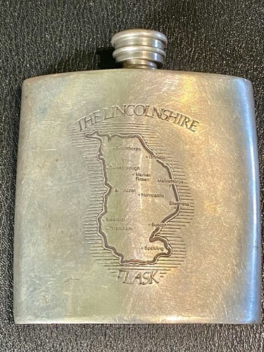 Vintage pewter flask - , engraved