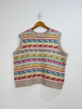 Boden Sweater Vest Women Size Large Multicoloured Fair Isle Dogs Sleeveless Edie
