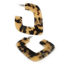Trendy Tortoise Shell Effect Black/ Beige Acrylic/ Plastic/ Resin Square Hoop