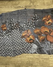 Beckford 100% Silk Scarf Large Black White Red with Poppies Design
