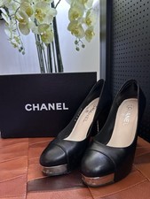 Chanel Black Leather High Heeled Slip On Shoes, Pumps With Box UK 5.5 Euro 38.5