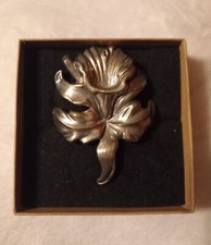 Vintage Silver-plated Orchid Clip Victorian Fur Cape Fastener