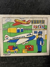 vintage kiddicraft Britain Wooden Jigsaw Puzzle Play Tray airport Scene