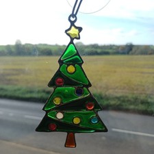 Vintage Christmas Tree  Suncatcher Stained Glass Decor