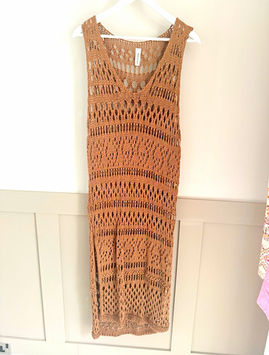 Brown crochet open knit shift - crochet, open-knit