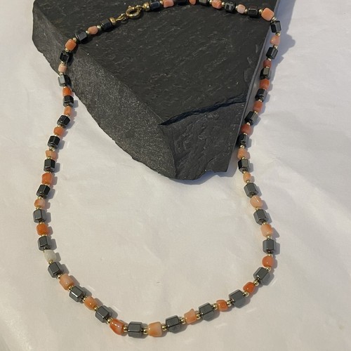 Coral chip and hematite - coral,