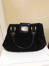 Debenhams, Floozie, Black, Faux Suede Handbag. Zip Pocket, Metal Clasp, Large.