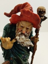Vintage Resin Wizard With Skull Staff Snake And Crystal Ball 7 In Tall 5 In Wide