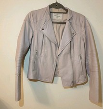 River Island Leather Jacket Size 12 10 Biker Real 100% Genuine Eur 38 Zip Womens