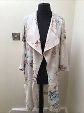 River Island Beige Floral Longline Waterfall Open Jacket Size Small EXCON