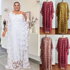 African Women Lace Long Dress Set Evening Dashiki Kaftan Cocktail Party Gown