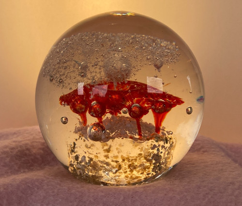 Round glass paperweight with - round,