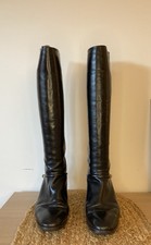 Bruno Magli Ladies Leather Pull On Knee High Black Boots Size 40 Kid Lining