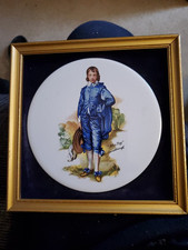 STAFFORDSHIRE Harleigh China Vintage Framed Ceramic Plaque Blue Boy 7.5x7.5"