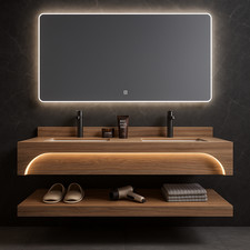 Wall-Mounted Marble Design Bathroom Vanity Set with Rock- Slab Stone Counter Cer