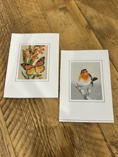 Cash's of Coventry Woven Silk Pictures X2 Butterfly & Flowers + Robin Vintage