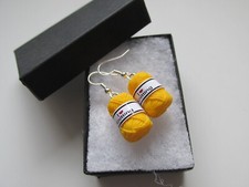 Cute Miniature Craft I Love Knitting Yellow Wool Charm Earrings - Handmade in UK