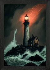 lighthouse in the storm Framed