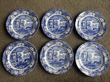 Set Of 6 Spode Italian Blue & White Dinner Plates