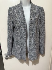 Jasper Conran Size 10 Navy Blue White / Ivory Open Smart Blazer Jacket Lined