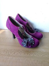 Ruby Shoo Lace Burgundy kitten heel 4" Mary Jane flower suede shoes Size UK 7