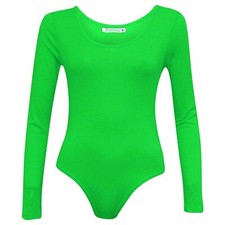 WOMEN LONG SLEEVE LEOTARD BODYSUIT TOP LADIES STRETCH BODY TOP TEE SHIRT UK8-26
