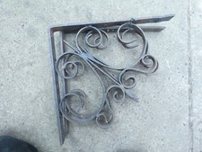 Vintage pair of heavy duty scrolled wrought iron hanging basket brackets