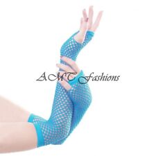 FISHNET SHORT LONG GLOVES NEON LACE HEN PARTY 80S FANCY DRESS COSTUME ACCESSORY