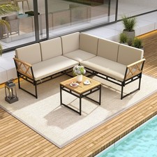 Acacia Wood Metal Sectional