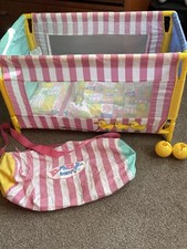 Vintage Baby Born Zapf Creation Travel Cot Bed Quilt Pillow 