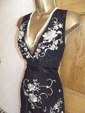 WALLIS Vintage style ❤️ Silk Embroidered Downtown Gatsby Downton Dress 14 Tassel